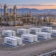 Illustration of EnerVenue Energy Prism battery units at an oil and gas site