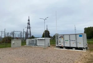 Containerised 2 MW battery energy storage system next to a substation in Druskininkai, Lithuania